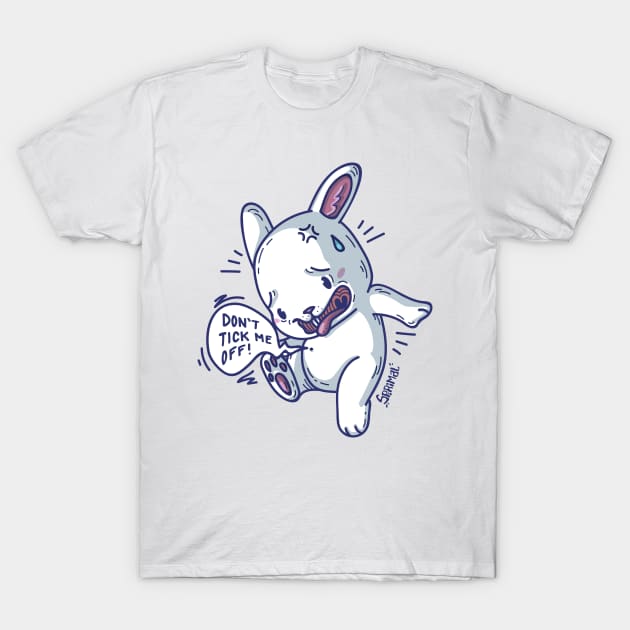 Rabbit scared of tick who says don't tick me off! T-Shirt by SPIRIMAL